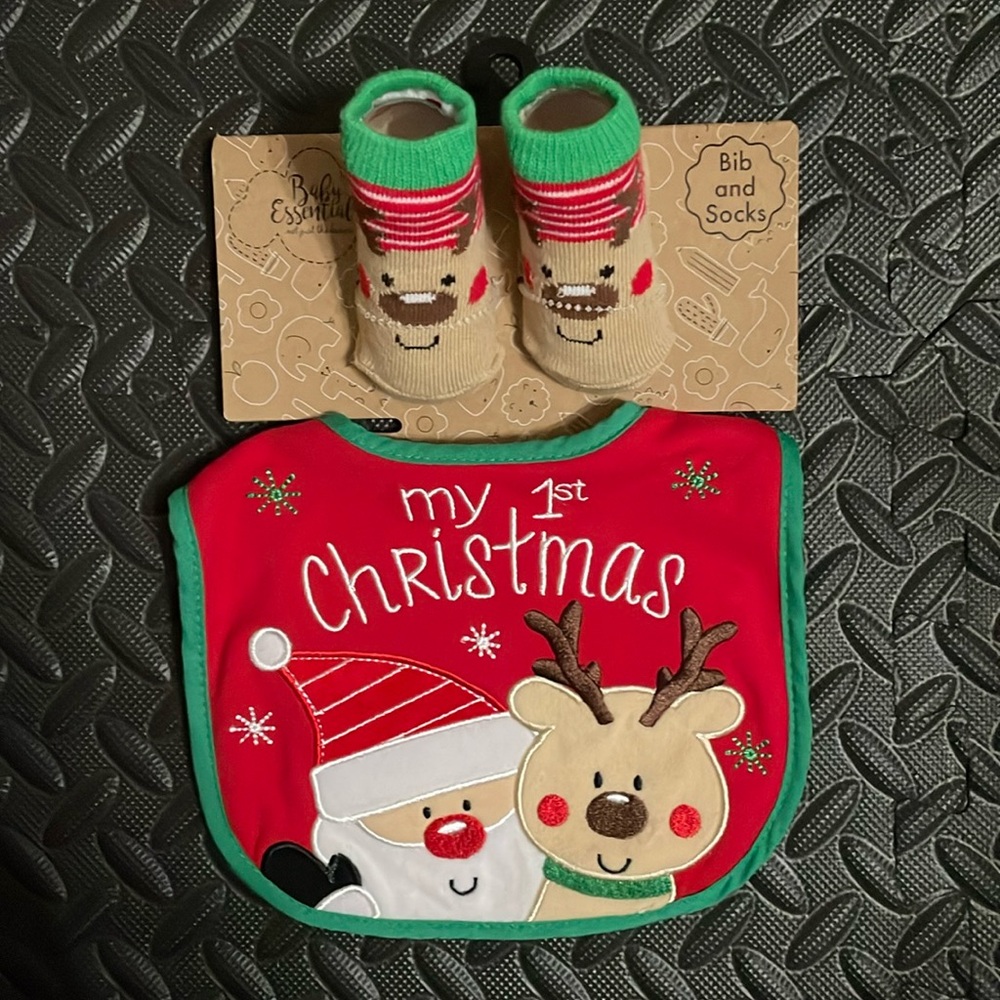 Baby Essentials My 1st Christmas Bib and Socks Set